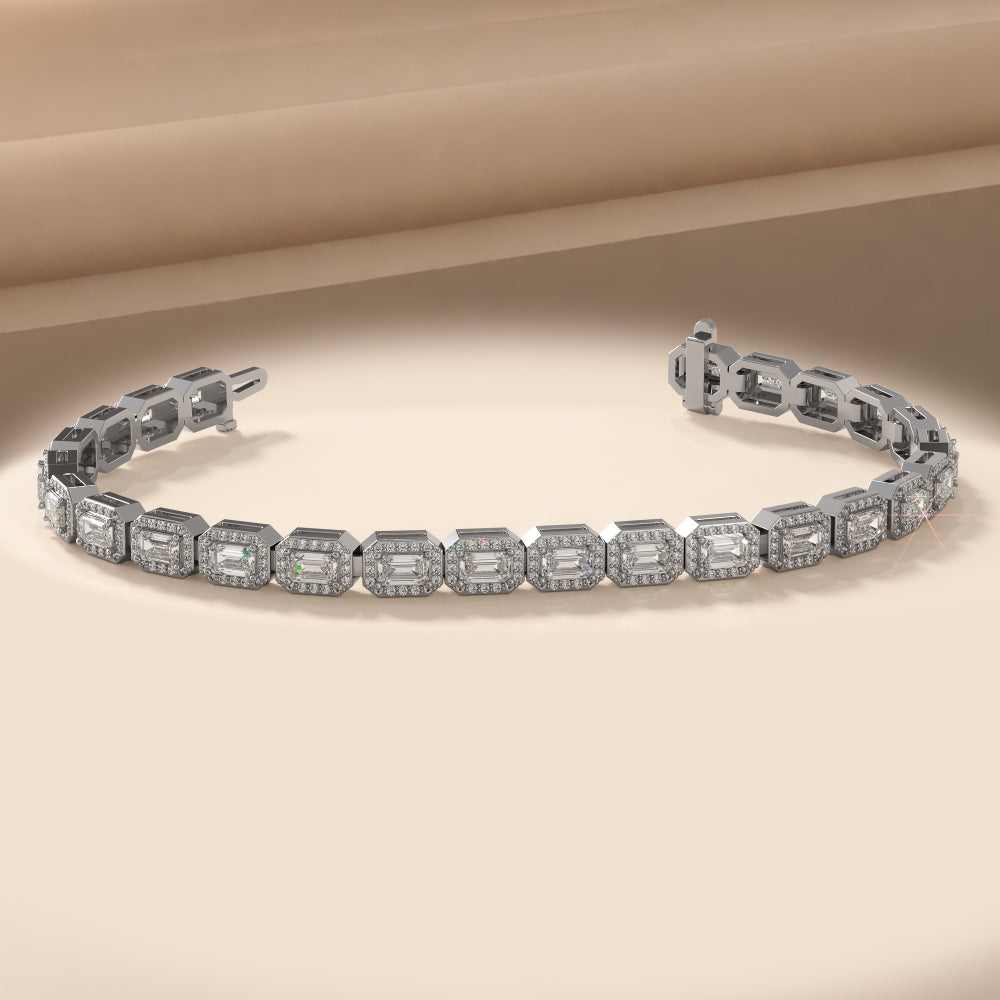 Lab Grown Emerald Cut Halo Tennis Bracelet