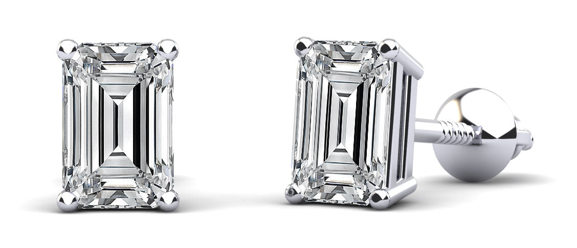 Lab Grown Emerald Cut Solitaire Stud Earrings