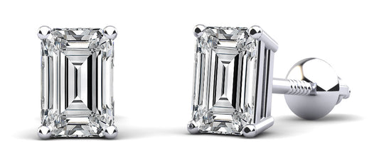 Lab Grown Emerald Cut Solitaire Stud Earrings